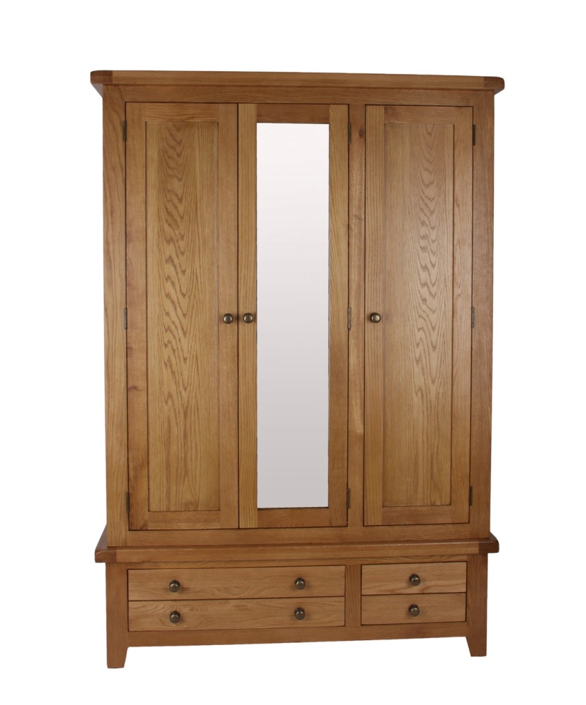 Oak 3 Door 2 Draw Wardrobe 146cm wide  x 56cm 190cm high