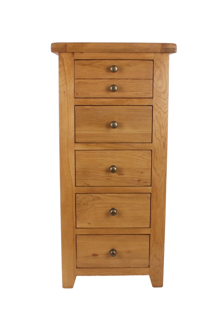 Oak Tall 5 Draw Chest 116cm high x 40cm deep 55cm wide