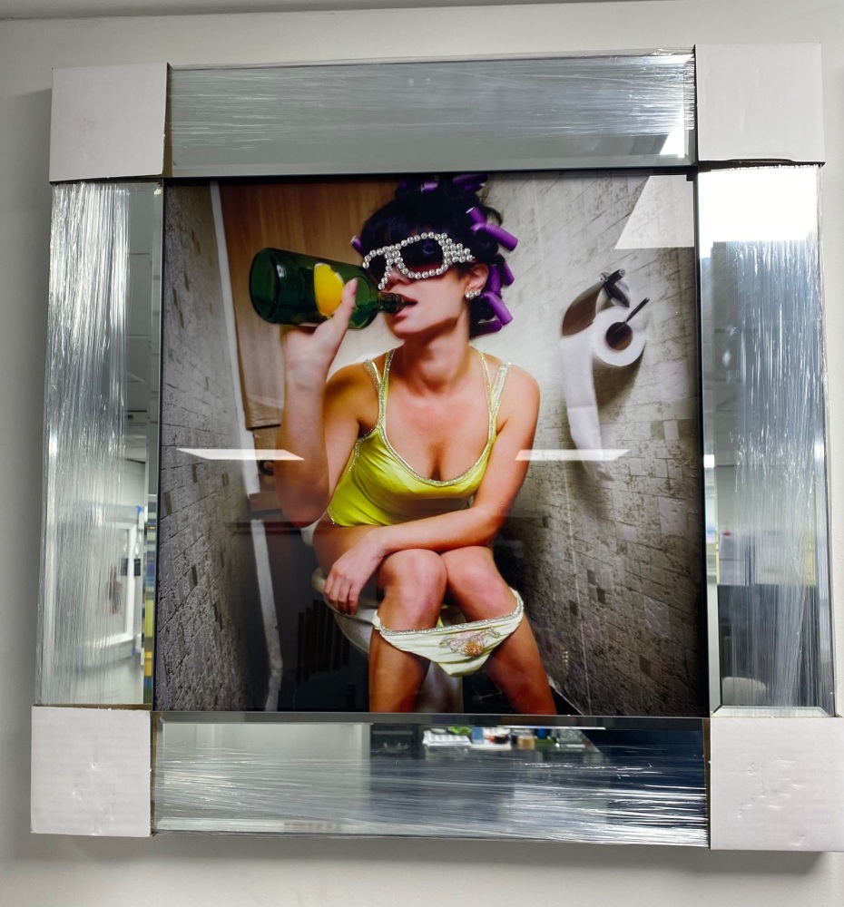 Mirror framed "Classy Lady Drinking " Colour Wall Art in a mirror frame