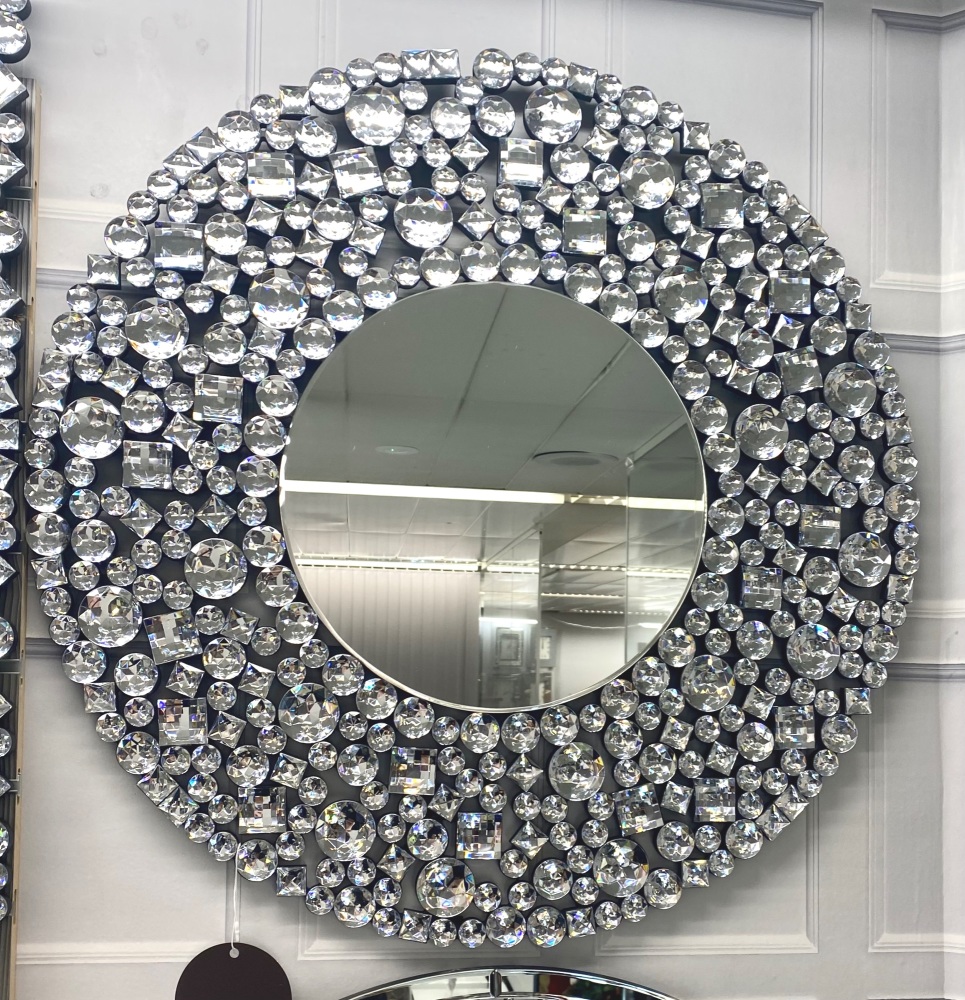 Jewel Glitz Sparkle Bevelled Round Wall Mirror 80cm x 80cm  in stock
