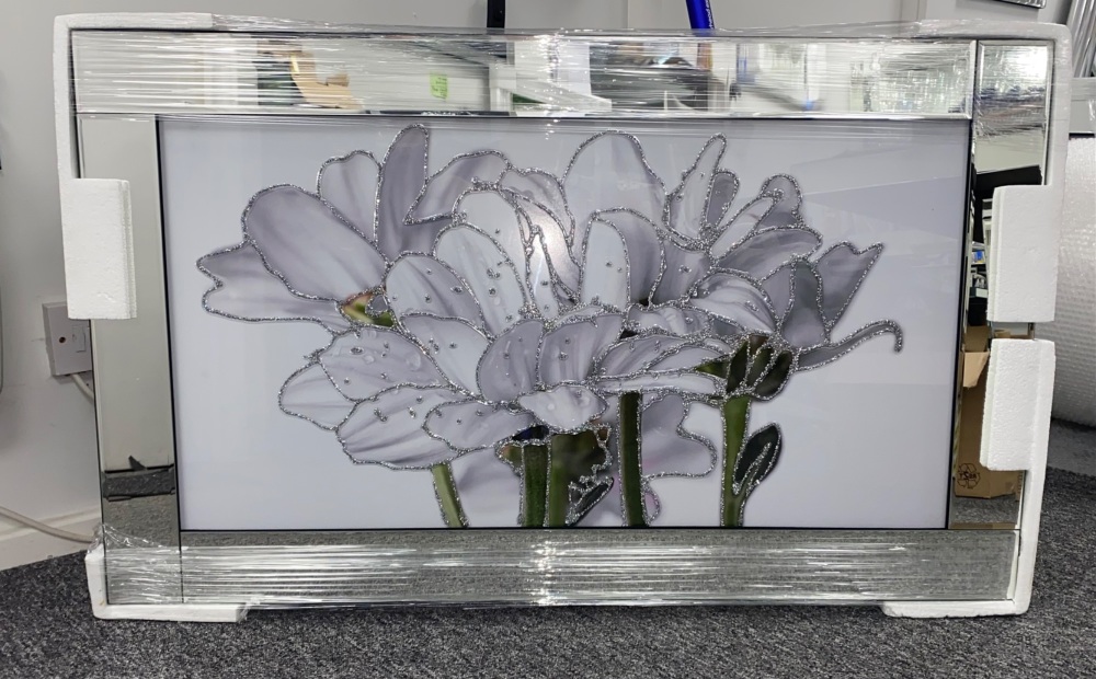 Mirror framed art print "Tulip Flower Bouquet" 100cm x 60cm