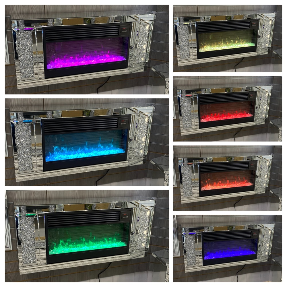# Diamond Crush Sparkle Wall Mounted Mirrored Fire Surround with Multi colo