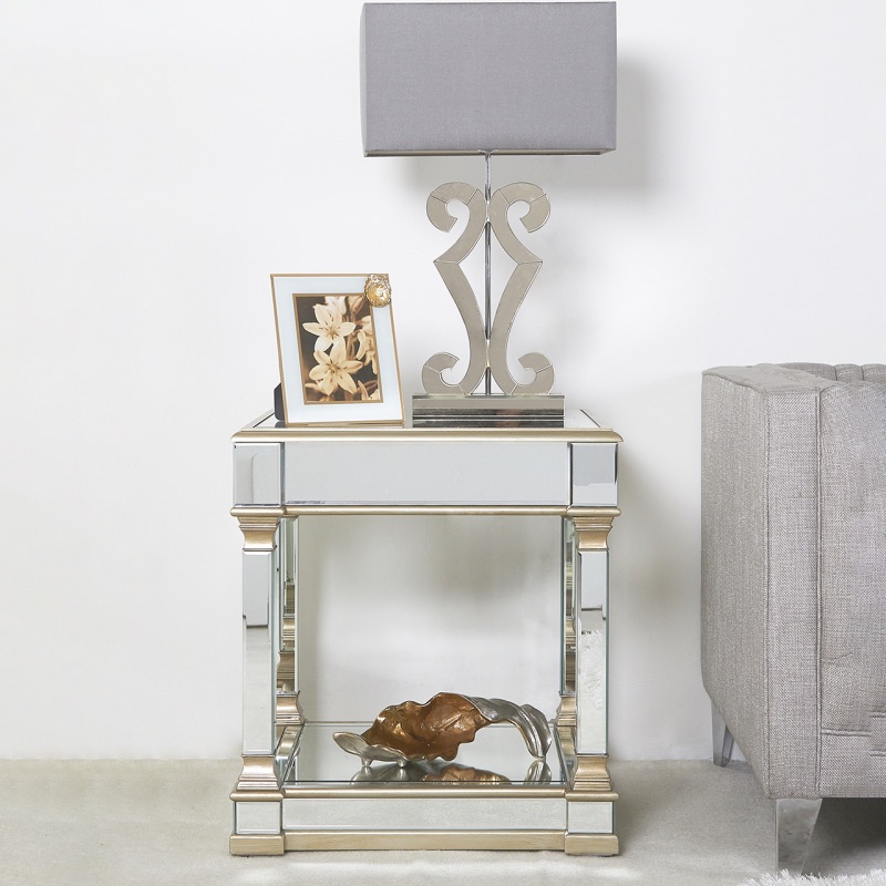 Athena Gold & Silver Mirrored Lamp Table