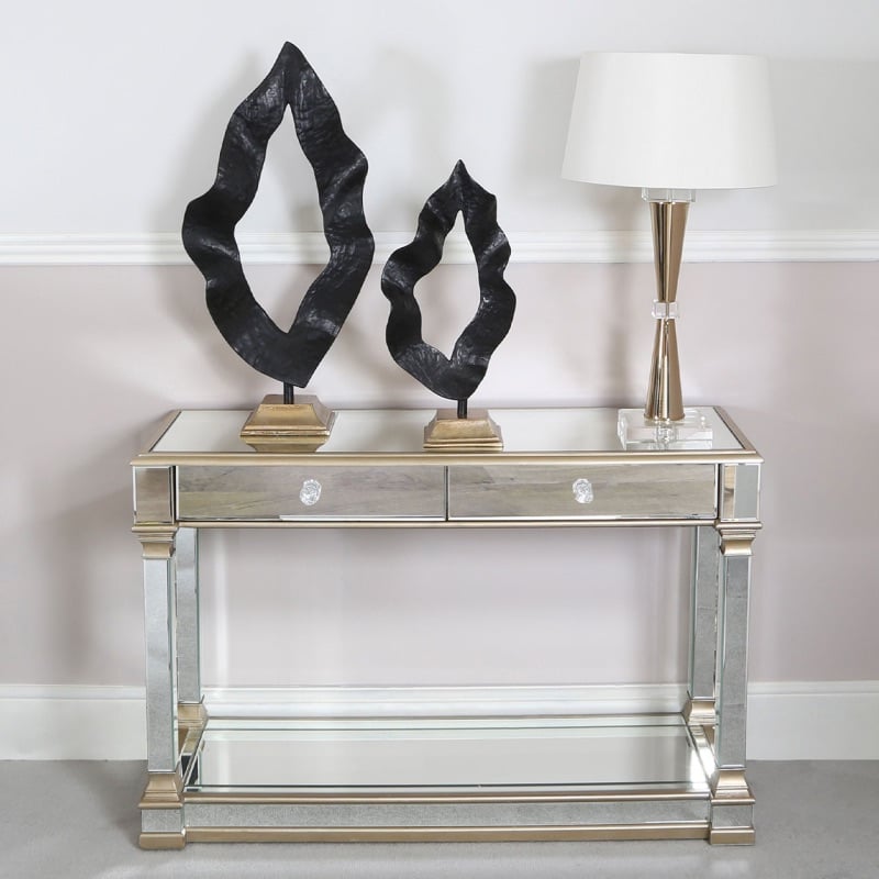 Athena 2 Draw Gold & Silver Mirrored Console Table