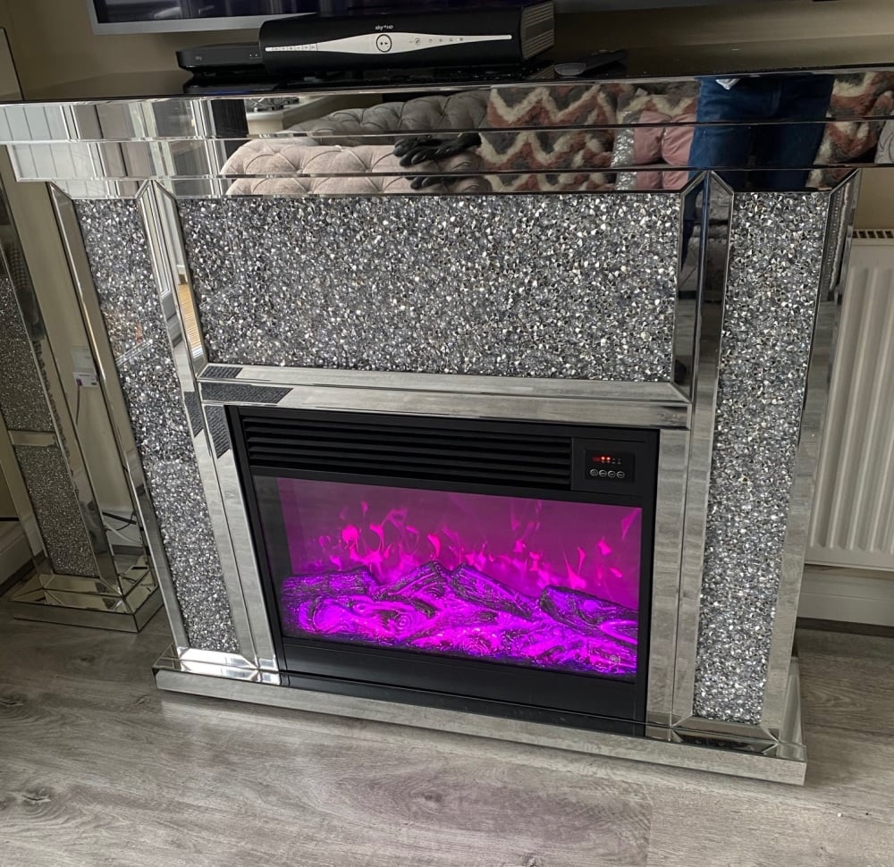 # Diamond Crush Sparkle Agassi Mirrored fire surround with multi 7 colour flame electric Fire OUT OF STOCK
