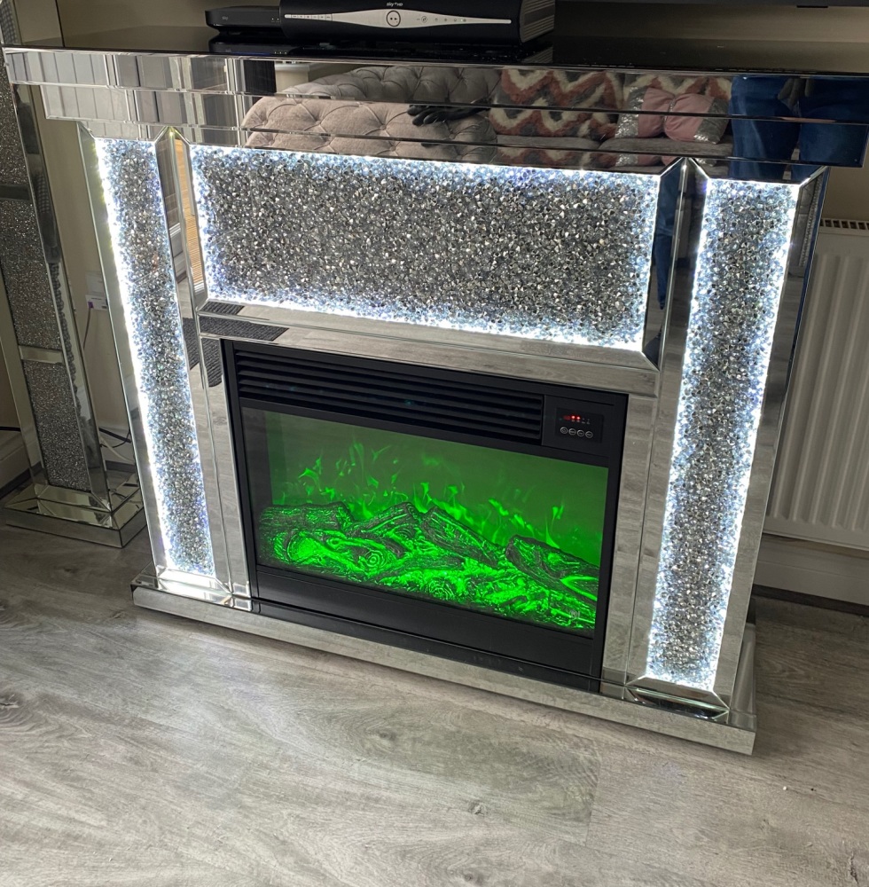 # Diamond Crush Sparkle Monica Led Mirrored fire surround with Multi Colour flame  electric fire SOLD OUT UNTIL LATE JUNE