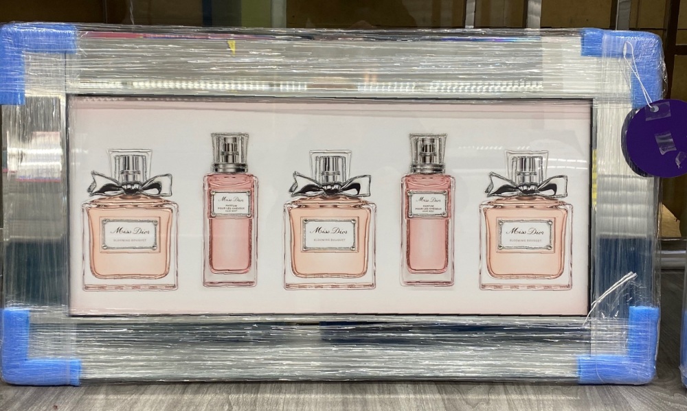 "Miss Dior Perfumes  trilogy in a mirror  frame 85cm x 45cm