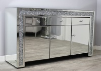 *Diamond Crush Sparkle Crystal Mirrored 3 draw 3 Door Sideboard with crystal handles  in stock last one