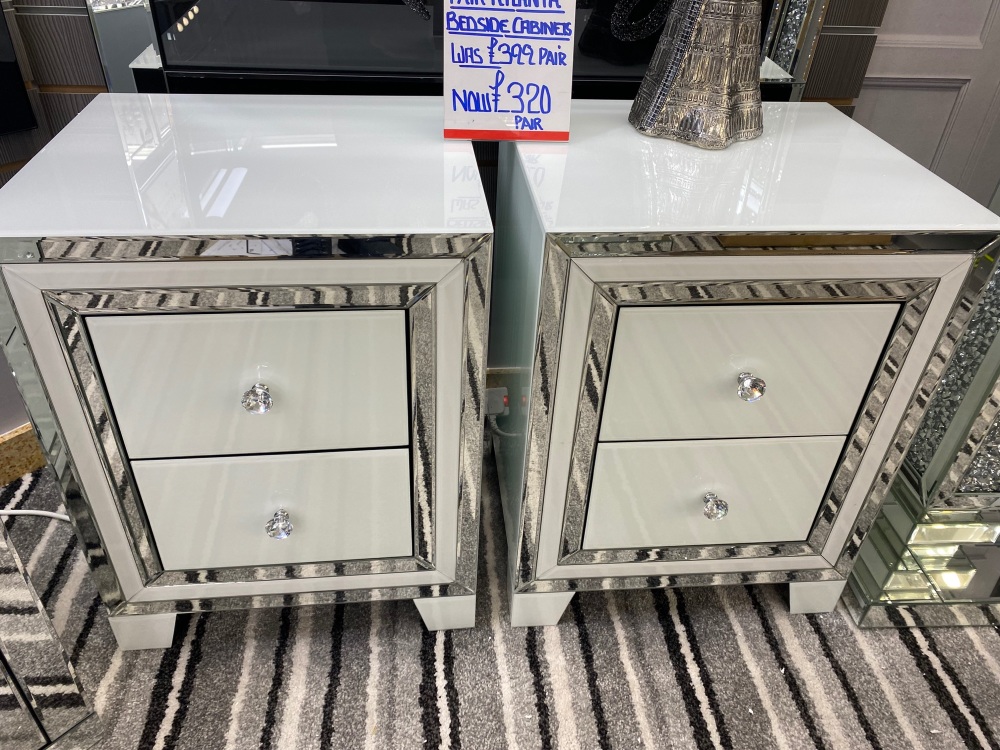 Atlanta Mirrored White  pair of 2 Draw Chests - pre order special offer price