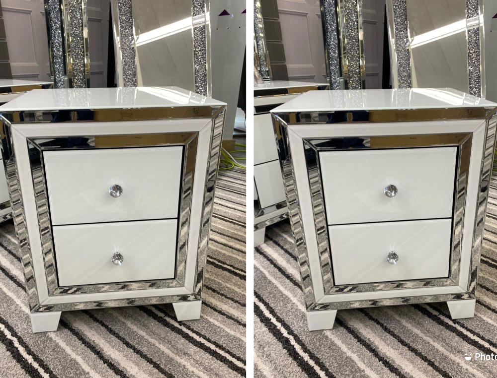 Atlanta Mirrored White  pair of 2 Draw Chests - pre order special offer price