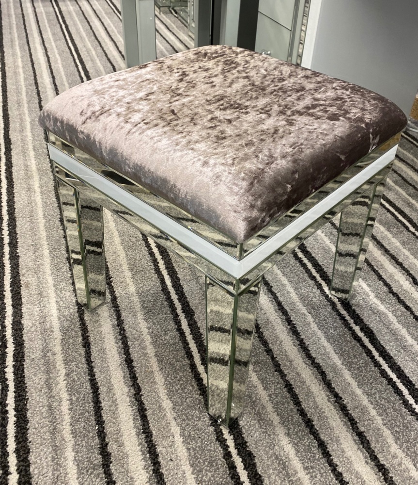 *Atlanta  White Mirrored Stool  With a champagne Fabric