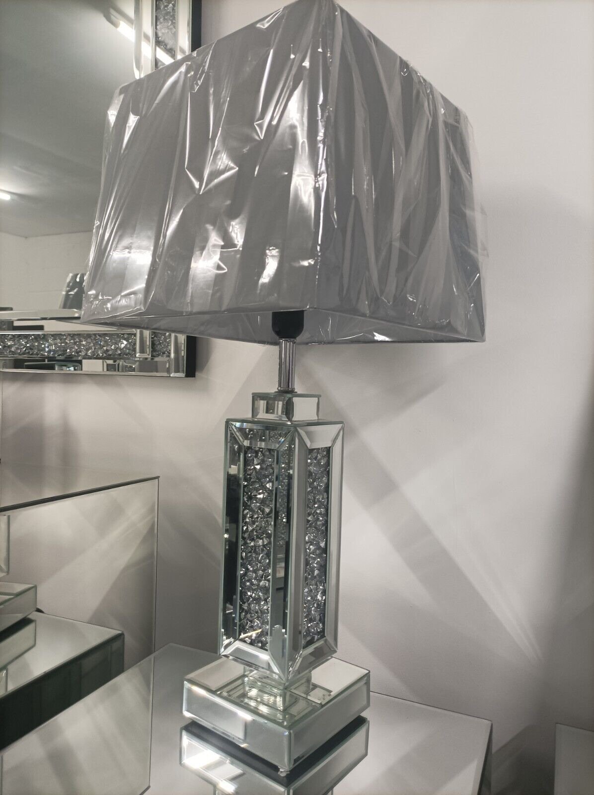 *Diamond Crush Crystal Sparkle Mirrored Table Lamp with grey shade - specia