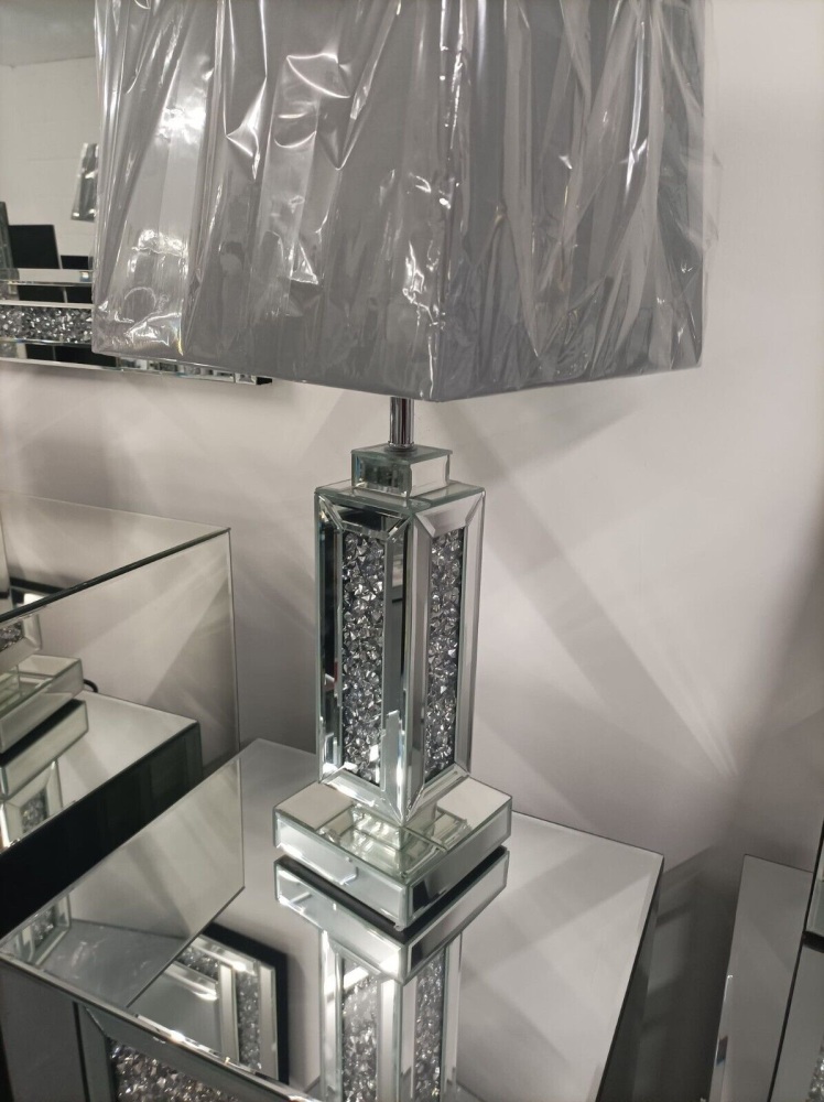 *Diamond Crush Crystal Sparkle Mirrored Table Lamp with grey shade - special offer  price