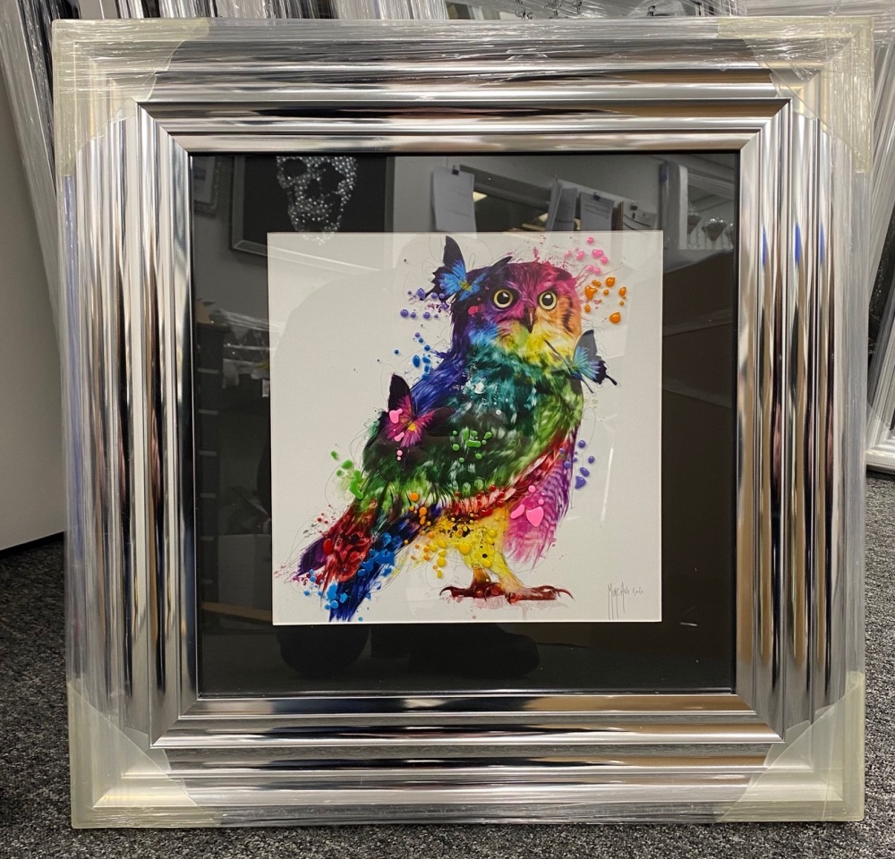 Patrice Murciano Framed "OWL" print medium 55cm x 55cm chrome stepped frame