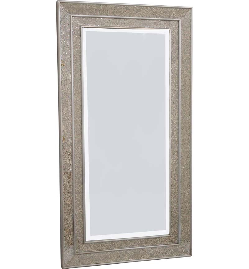 Rectangular Crushed glass Mosaic Sparkle Bevelled Double Band  Mirror in Champagne