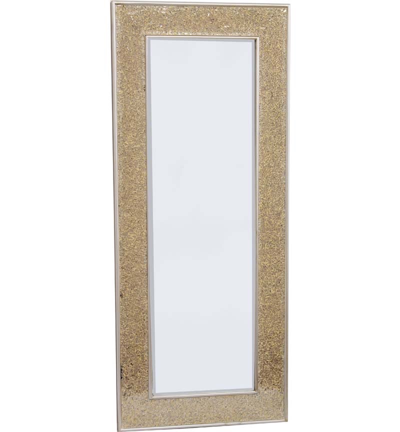 Flat Bar  Crushed glass Mosaic Sparkle Bevelled Mirror in Champagne  120cm x 50cm