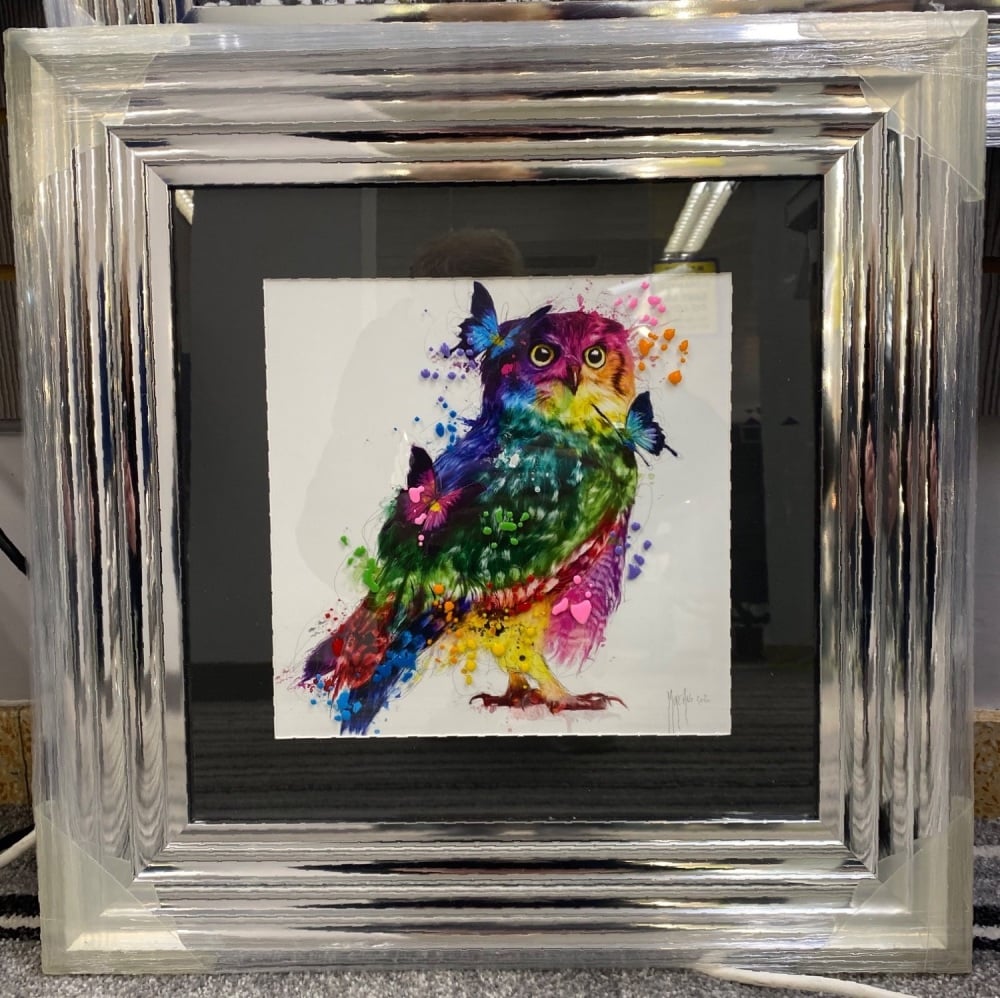 Patrice Murciano Framed "OWL" print medium 55cm x 55cm chrome stepped frame