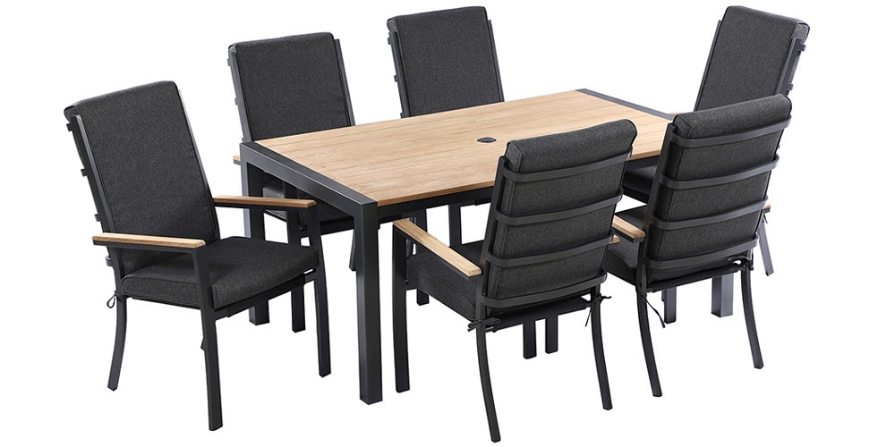 High Quality Aluminium & Teak 6 Seater Dining Set