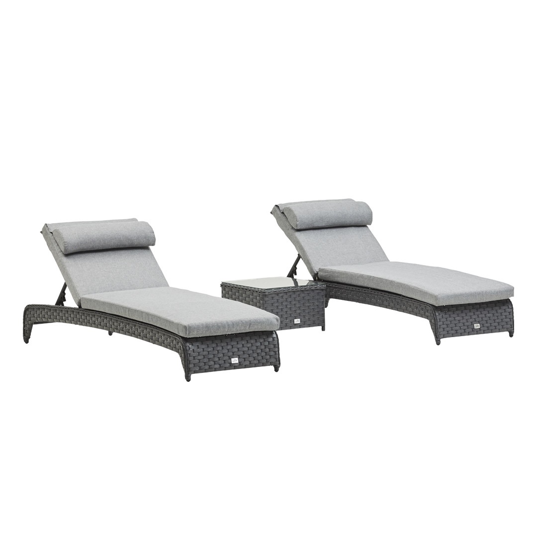 Rattan pair of Sun Lounger In Grey With Table