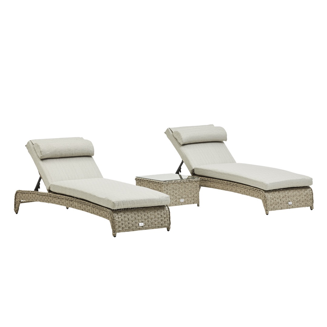 Rattan pair of Sun Loungers In Natural With Table