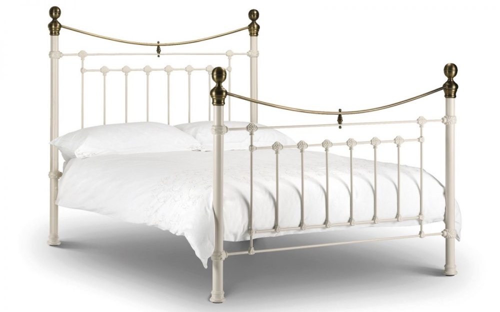 Victoria Bed - Stone White & Brass  Double
