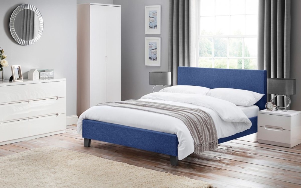 Rialto Lift-Up Storage Bed - Dark Blue Linen Double Bed
