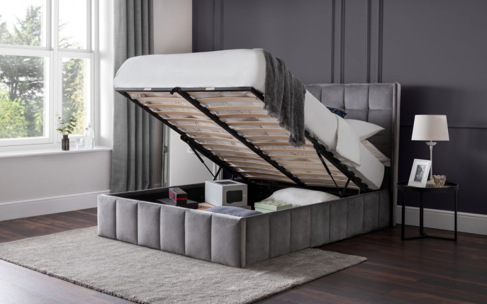 Gatsby Storage Ottoman Bed - Light Grey Double Bed