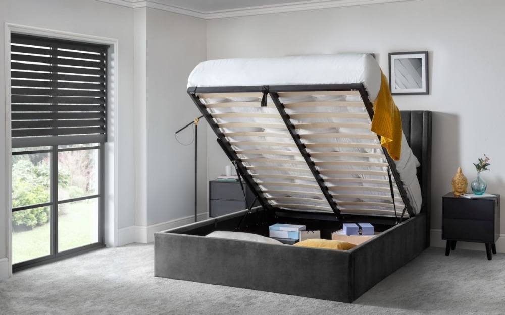 Langham Scalloped Headboard Storage Bed - Grey 3 sizes