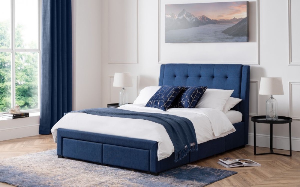 Fullerton 4 Drawer Bed  in Blue linen 4ft 6