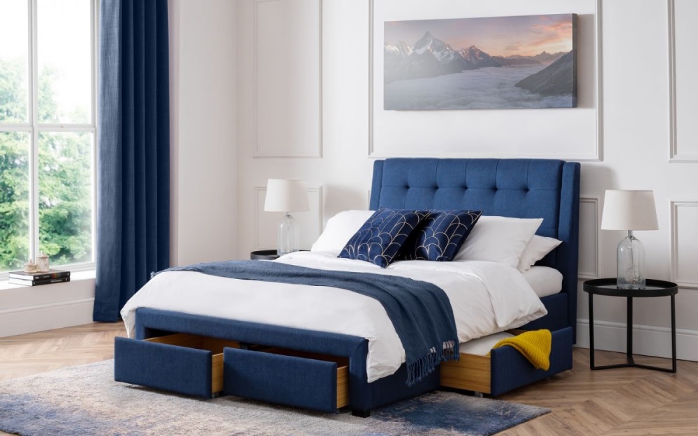 Fullerton 4 Drawer Bed  in Blue linen 6ft Super king