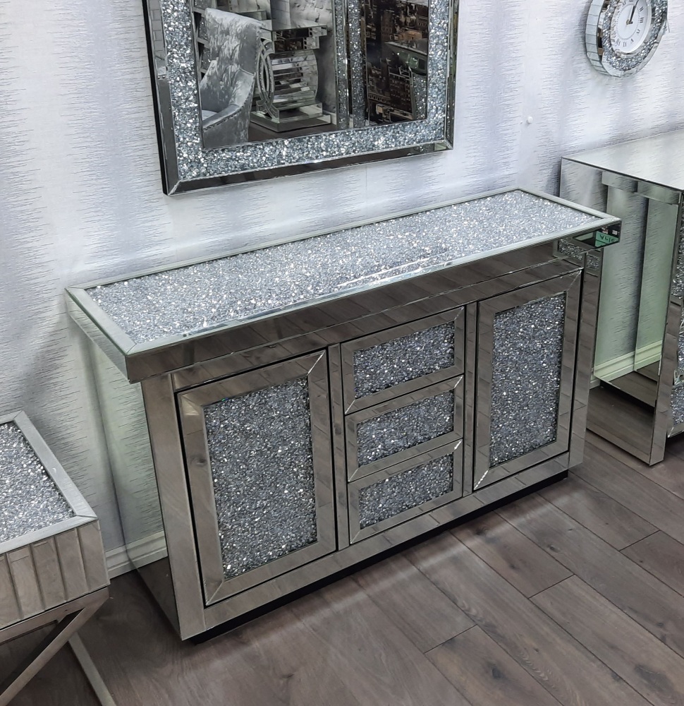 *Diamond Crush Sparkle Crystal Mirrored 3 draw 2 Door Sideboard special offer  -In Stock