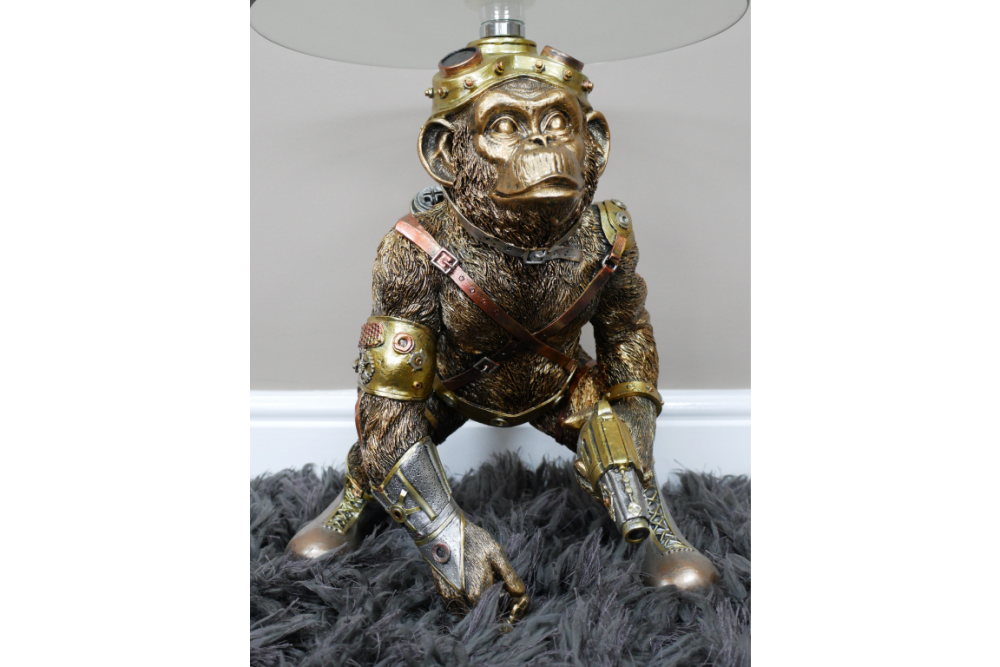 Steampunk  Warrior Bronze Monkey Lamp Table / Side Table