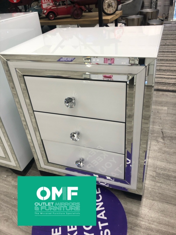 Atlanta  White Mirrored pair of 3 Draw bedside chests (x 2) pre order special offer price march delivery