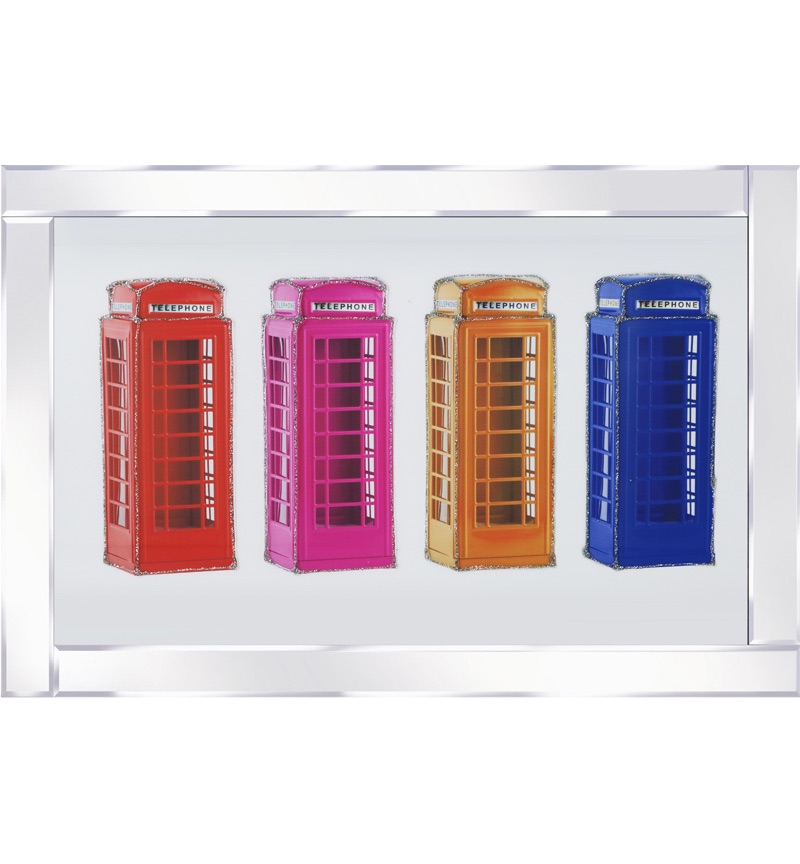 Mirror framed art print Colourful London Phone Boxes 100cm x 60cm