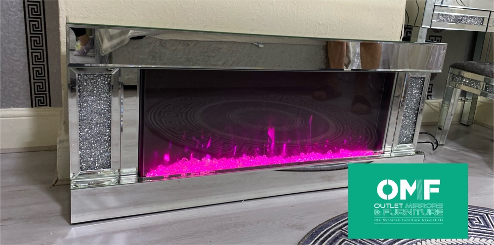 # Diamond Crush Sparkle Wall Mounted Mirrored Fire Surround with Multi colour Changing Flame Effect Fire