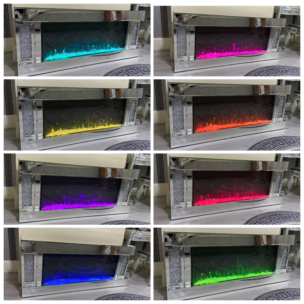 # Diamond Crush Sparkle Wall Mounted Mirrored Fire Surround with Multi colour Changing Flame Effect Fire