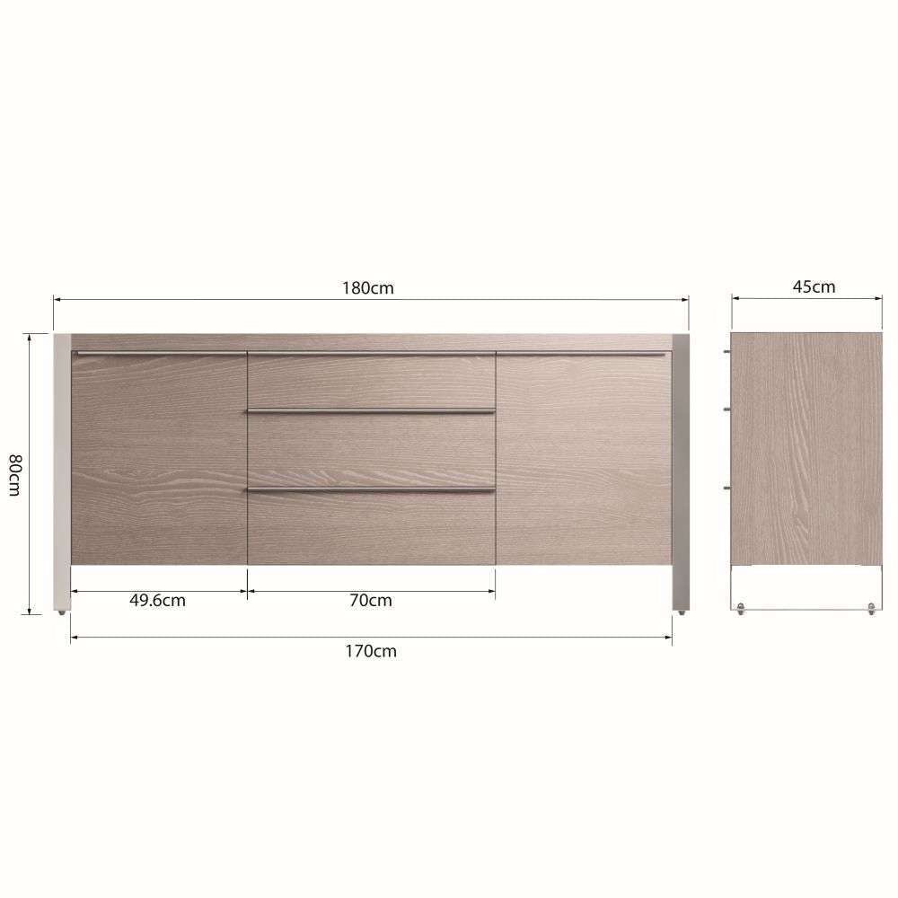 I.D  Grey oak & Chrome 2 Door 3 Draw Sideboard 180cm