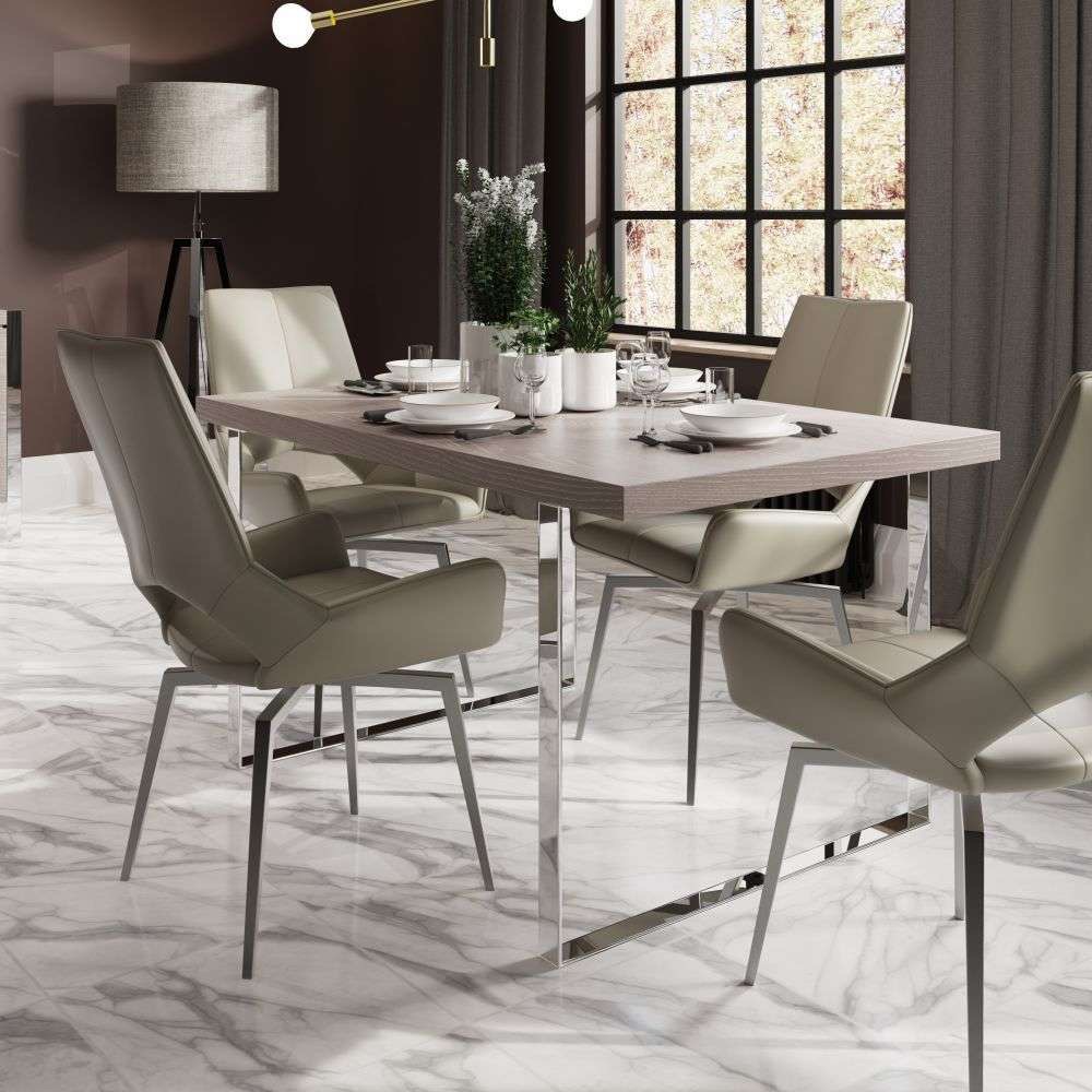 I.D Grey Oak & Chrome Dining Table 1.4m