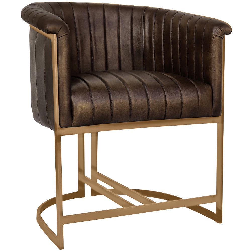 The Chair Collection - BG Brown Leather Chair - Gold Metal