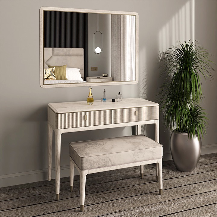 Diletta 2 Drawer Dressing Table with Stool in Stone