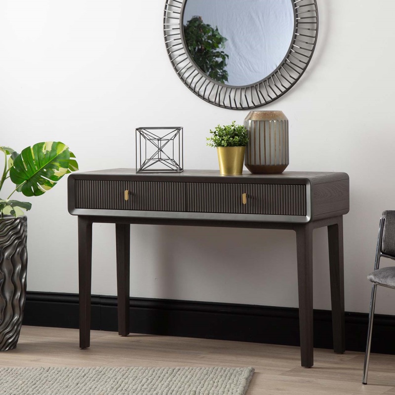 Amelie Smoke Grey Brown  Elm 2 Drawer Console Table