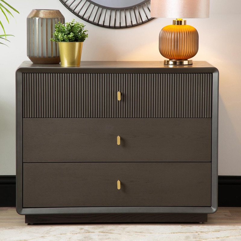 Amelie Smoked Grey brown Elm 3 Drawer Chest