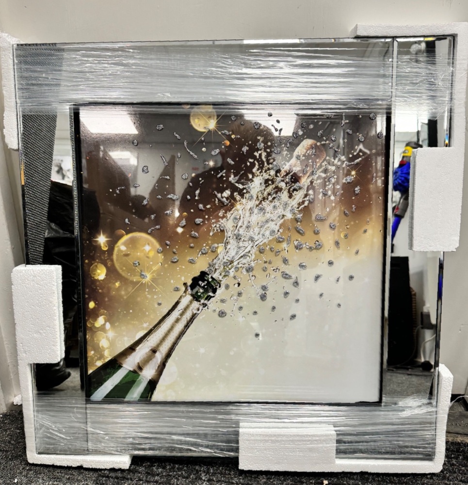 Mirror framed art print "Champagne Cork Popping" 60cm x 60cm