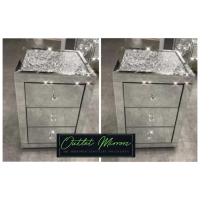 * Monica Diamond Crush Mirrored Pair of  3 Draw Bedside Chest with a Diamond crush Top