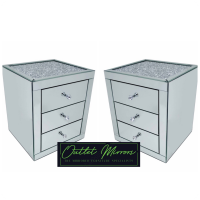* Monica Diamond Crush Mirrored Pair of  3 Draw Bedside Chest with a Diamond crush Top -IN STOCK