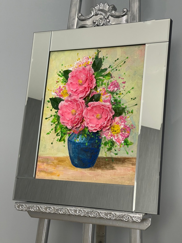3D Flower Wall art (b) in a mirrored frame 95cm x 75cm