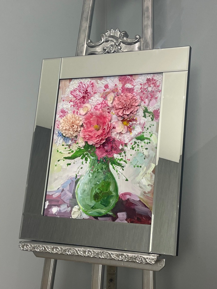 3D Flower Wall art (c) in a mirrored frame 95cm x 75cm