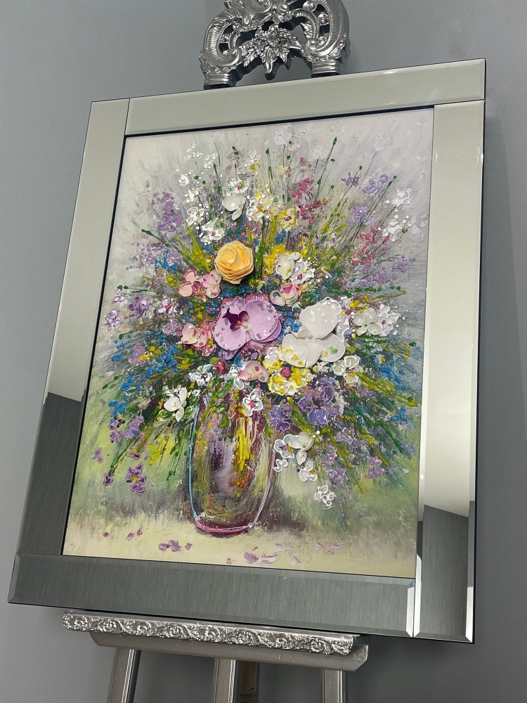 3D Flower Wall art (e) in a mirrored frame 95cm x 75cm