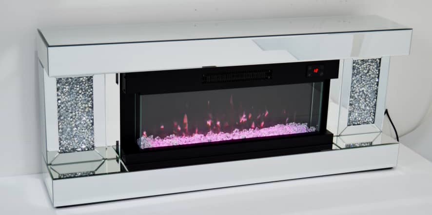 # Diamond Crush Sparkle Wall Mounted Mirrored Fire Surround with Multi colour  Changing Flame Effect Fire PRE ORDER OFFER PRICE