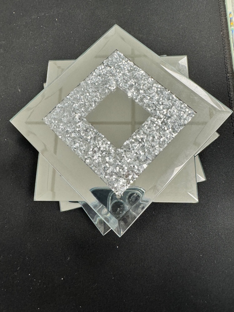 Crush Diamond Sparkle Mirrored Square Coasters set of 4